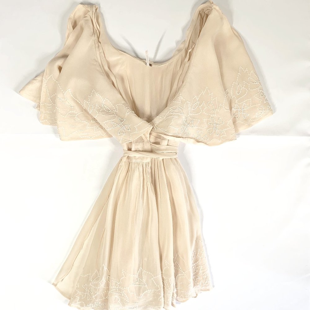 Free People Wrap Dress with White Flower Beading